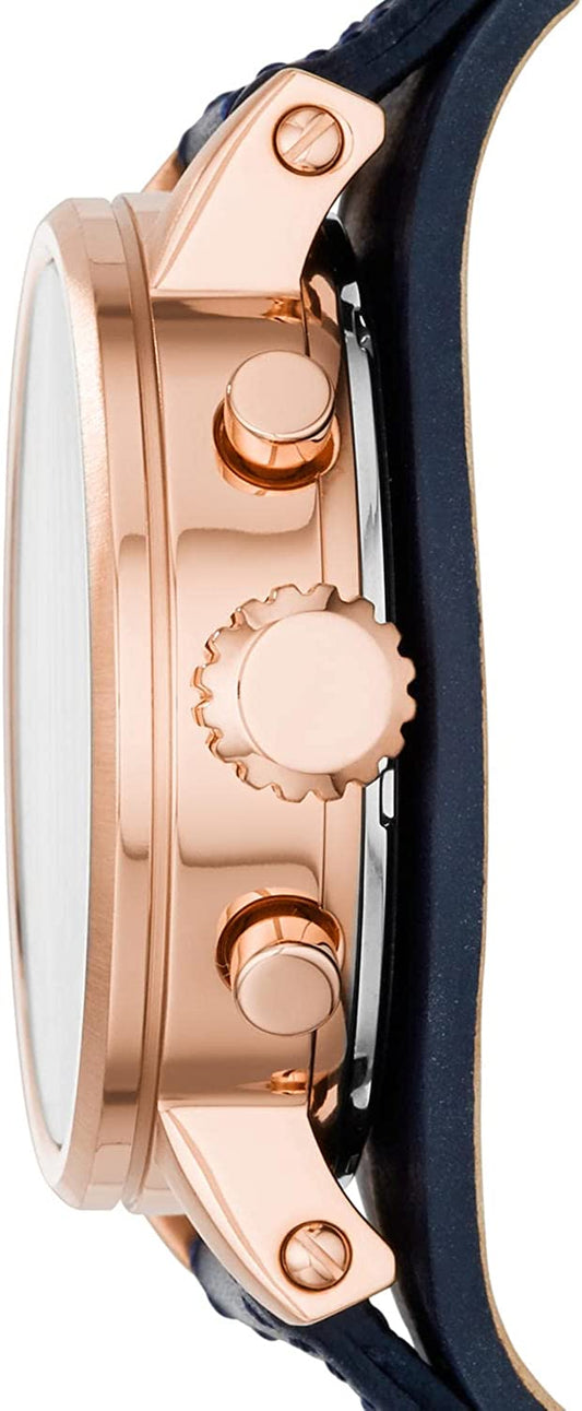 Women'S Original Boyfriend Stainless Steel and Leather Quartz Chronograph Watch