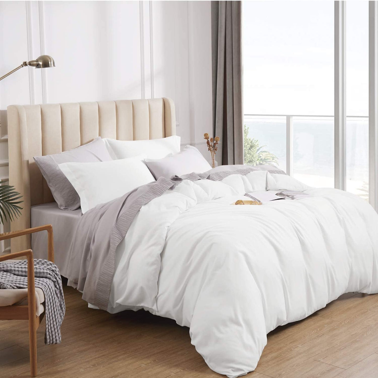 White Duvet Covers Queen Size - Soft Brushed Microfiber 3 Pieces with Zipper Closure, 1 Duvet Cover 90X90 Inches and 2 Pillow Shams