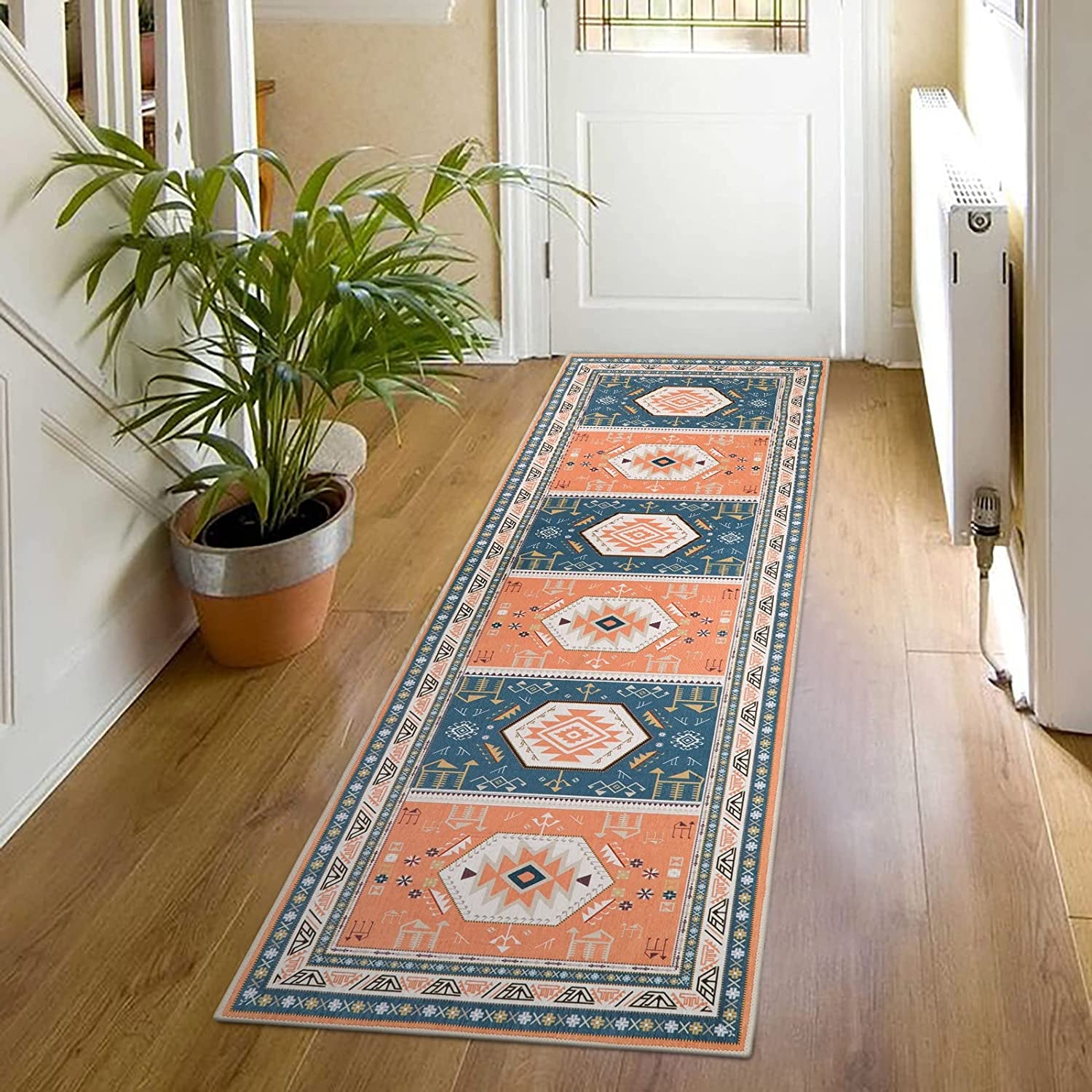 Traditional Tribal Rug Runner 2X 6 Vintage Entryway Runners for Hallways with Rubber Backing Non-Shedding Washable Kitchen Runner Rug for Living Room Bedroom Laundry Room