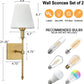 Wall Sconces Sets of 2, Brushed Brass Sconces Wall Lighting with Fabric Shade, Column Stand Bathroom Vanity Light Fixture for Hallway, Entryway, Passway Kitchen, Gold