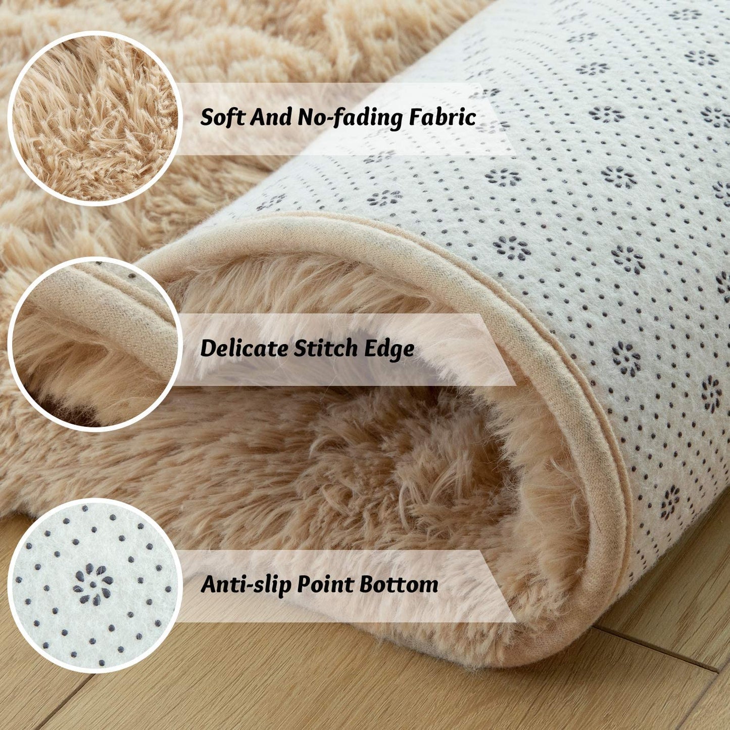 Soft Fluffy Bedroom Rugs - 6 X 9 Feet Indoor Shaggy Plush Area Rug for Boys Girls Kids Baby College Dorm Living Room Home Decor Floor Carpet, Camel