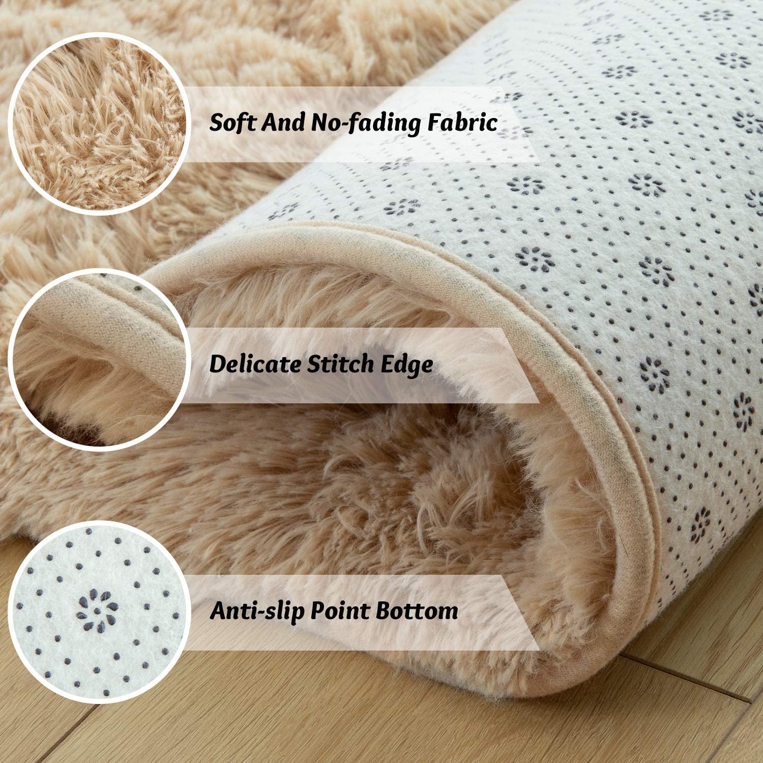 Soft Fluffy Bedroom Rugs - 6 X 9 Feet Indoor Shaggy Plush Area Rug for Boys Girls Kids Baby College Dorm Living Room Home Decor Floor Carpet, Camel