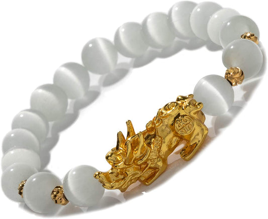 Feng Shui Bracelet for Women Natural Tiger Eye Bracelet 18K Gold Plated Pixiu Bracelet Yoga Mala Beads Good Luck Friendship Bracelets for Women