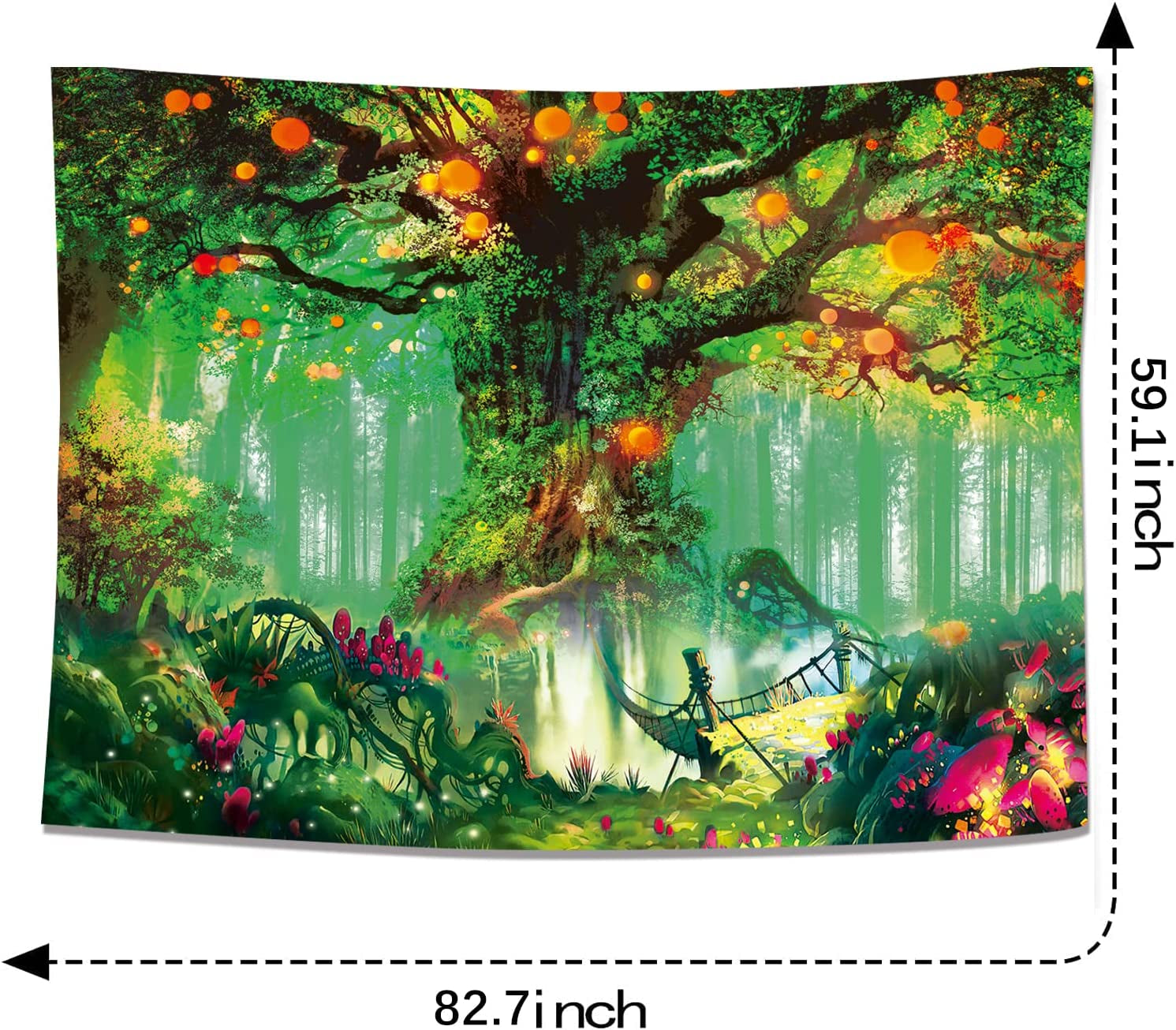 Blacklight Tapestry UV Reactive Tree of Life Tapestry Wall Hanging, Fantasy Forest Tapestries with Fairy Tales Tapestry Posters Trippy Mushroom Tapestry for Bedroom Glow in the Dark (59.1 in X 82.7 In)