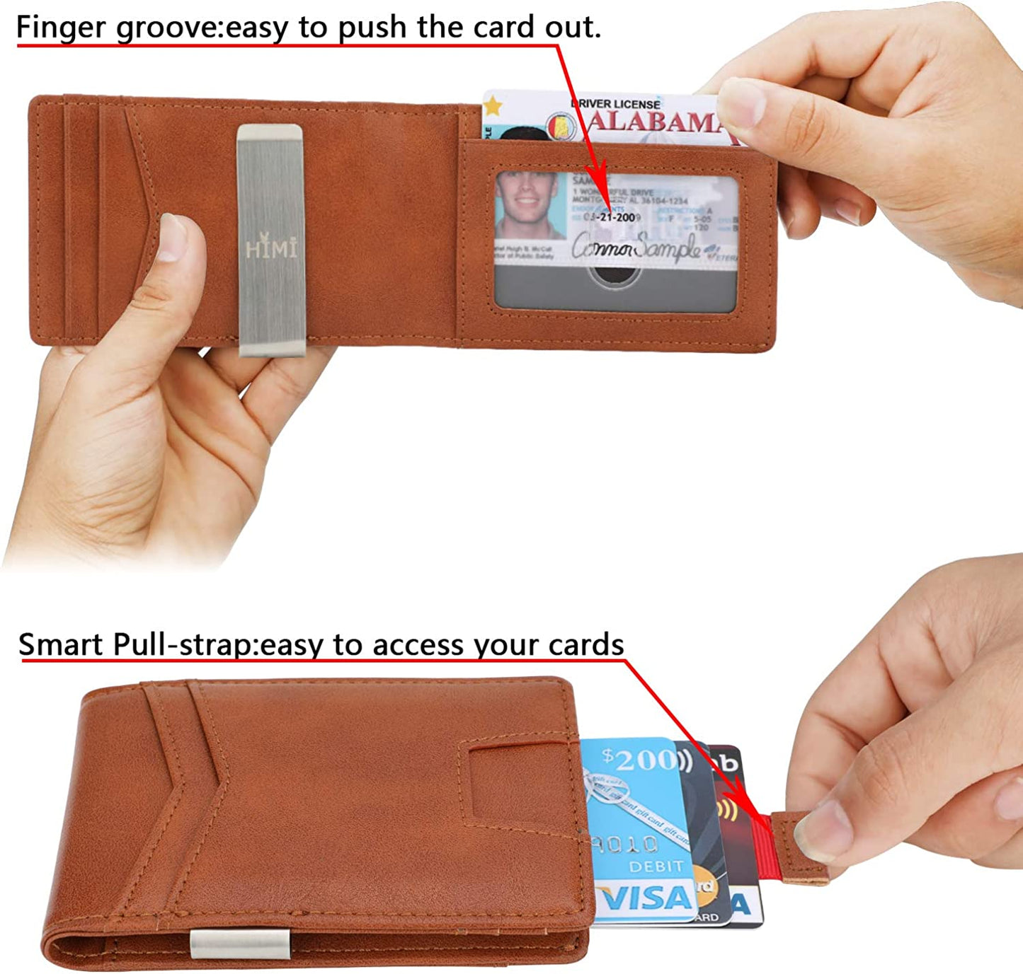 Slim Minimalist Front Pocket Wallet with Money Clip for Men, Genuine Leather RFID Blocking