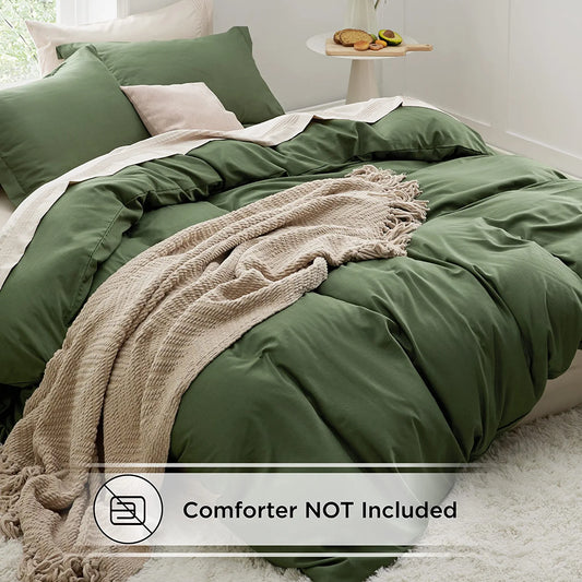 BEDSURE Olive Green Duvet Covers Queen Size - Soft Brushed Microfiber 3 Pieces with Zipper Closure, 1 Duvet Cover 90X90 Inches and 2 Pillow Shams(No Comforter)