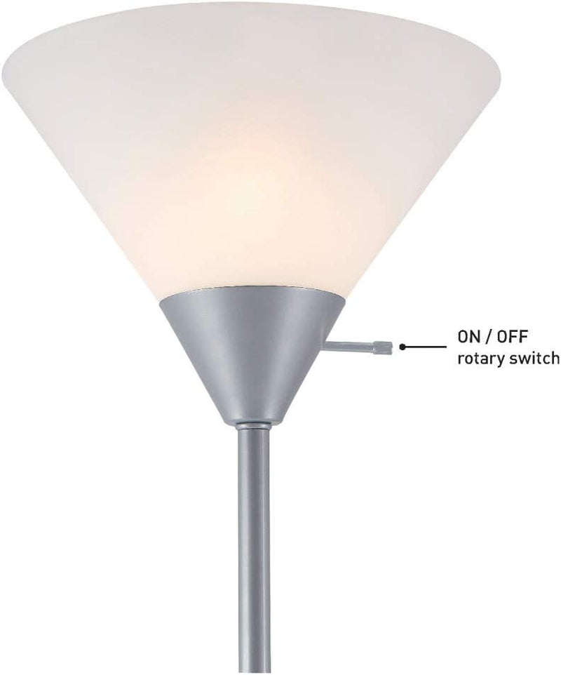 67150 72" Floor Lamp, Silver, White Plastic Shade, On/Off Rotary Switch on Shade, Floor Lamp for Living Room, Floor Lamp for Bedroom, Home Improvement, Home Office Accessories