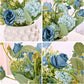 Artificial Rose Flowers in Ceramic Vase Blue, Faux Hydrangea Flower Arrangements for Home Decor Fake Flowers with Vase for Table Centerpieces Decoration
