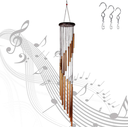 Wind Chimes Outdoor Wind Chimes 36" Garden Chimes with 18 Aluminum Alloy Tubes and 3 S Hooks for Garden Patio Decor(Golden)