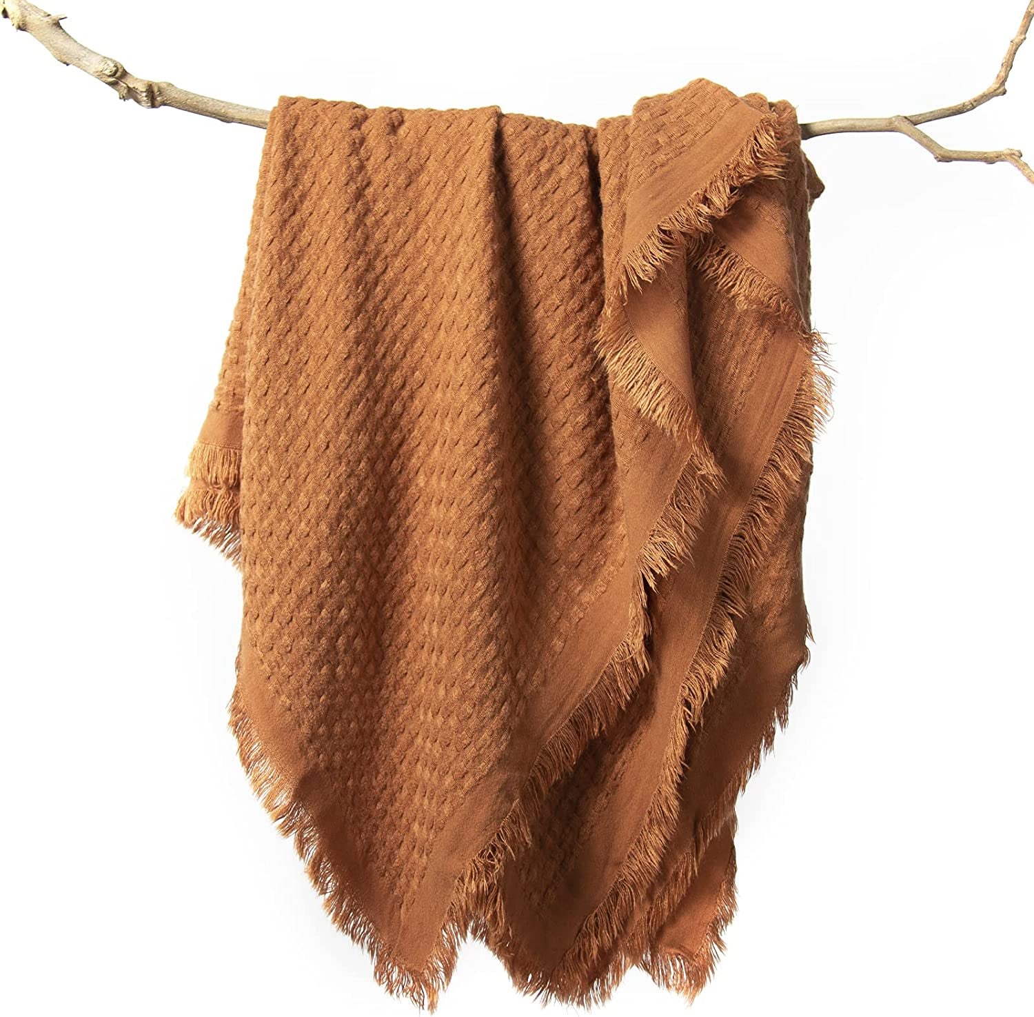 Boho Throw Blanket for Couch-Soft Throw Blanket for Christmas,Cozy Farmhouse Waffle Throw,Small Lightweight Blankets & Throws for Bed,Chair,Sofa,Living Room,Home Decor(Orange Rust, 50*60'')