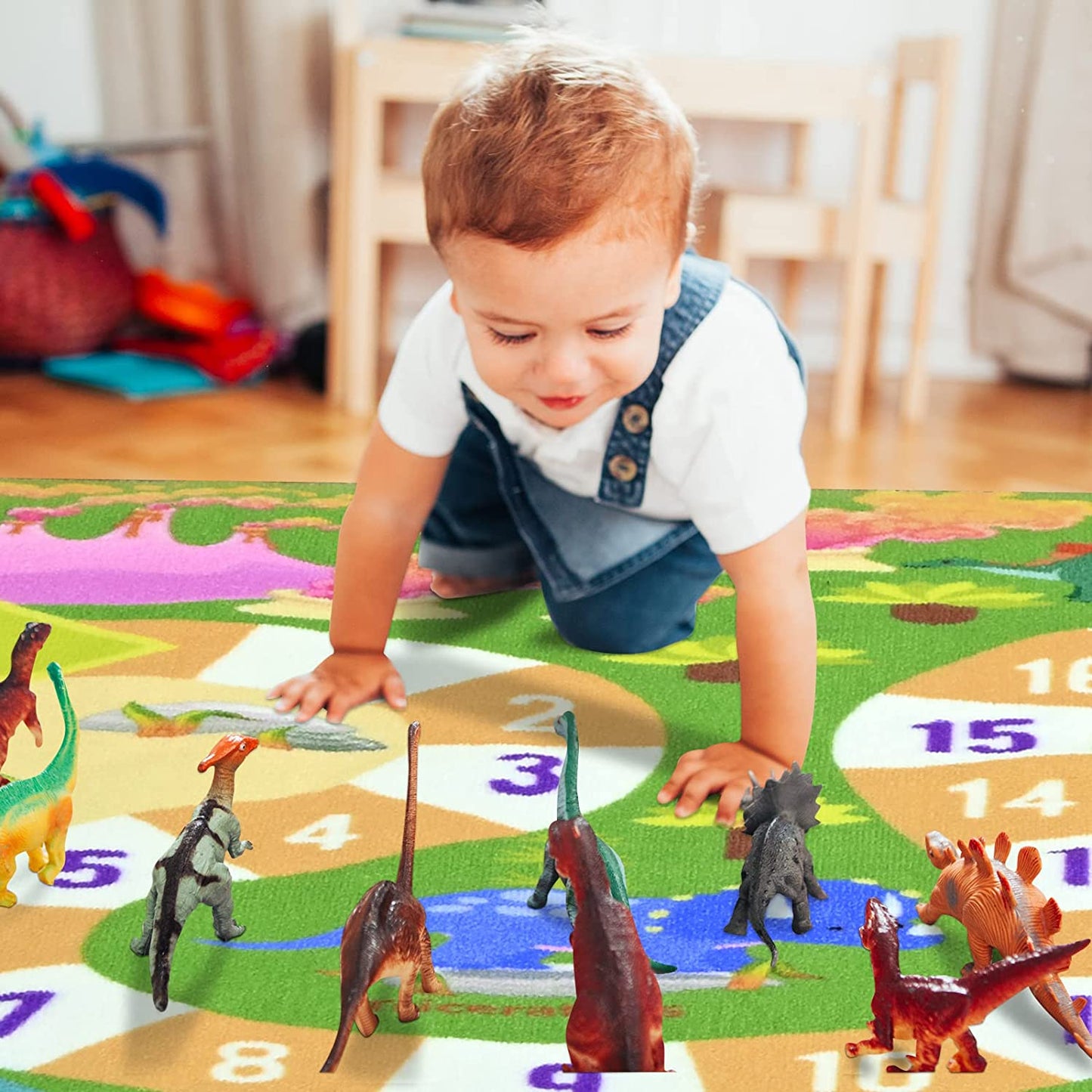 Kids Dinosaur Playmats Educational Area Rugs, Kids Play Mat Carpet for Learning Numbers, Animals and Words for Children'S Room Playroom Nursery, Kid'S Floor Play Rug for Bedroom, 3X5 Feet