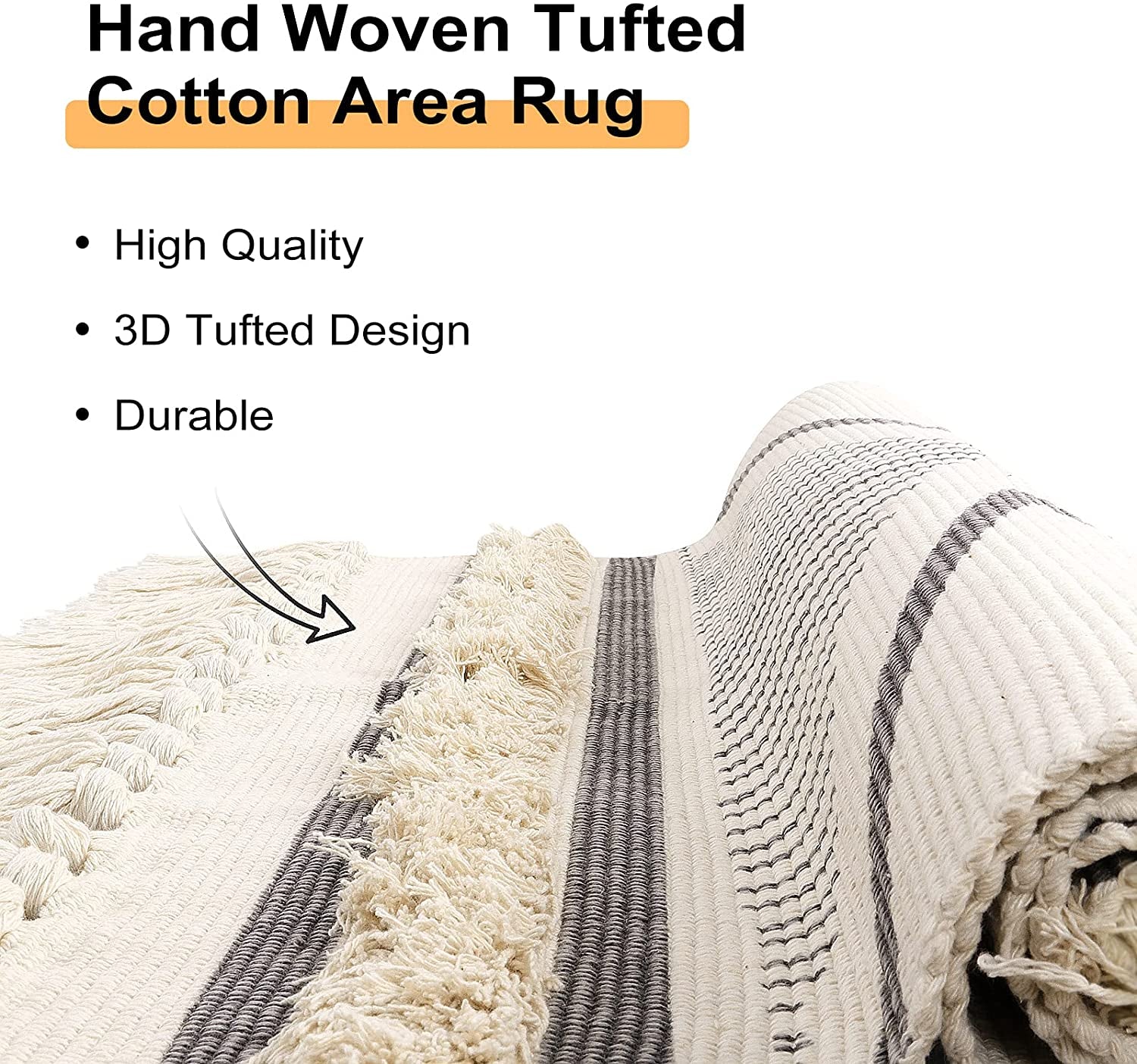 Kitchen Runner Rug 2' X 5', Washable Tufted Cotton Hallway Rugs with Tassels Farmhouse Woven Tribal Geometric Shag Throw Boho Area Rug for Laundry Room/Entryway/Bedroom