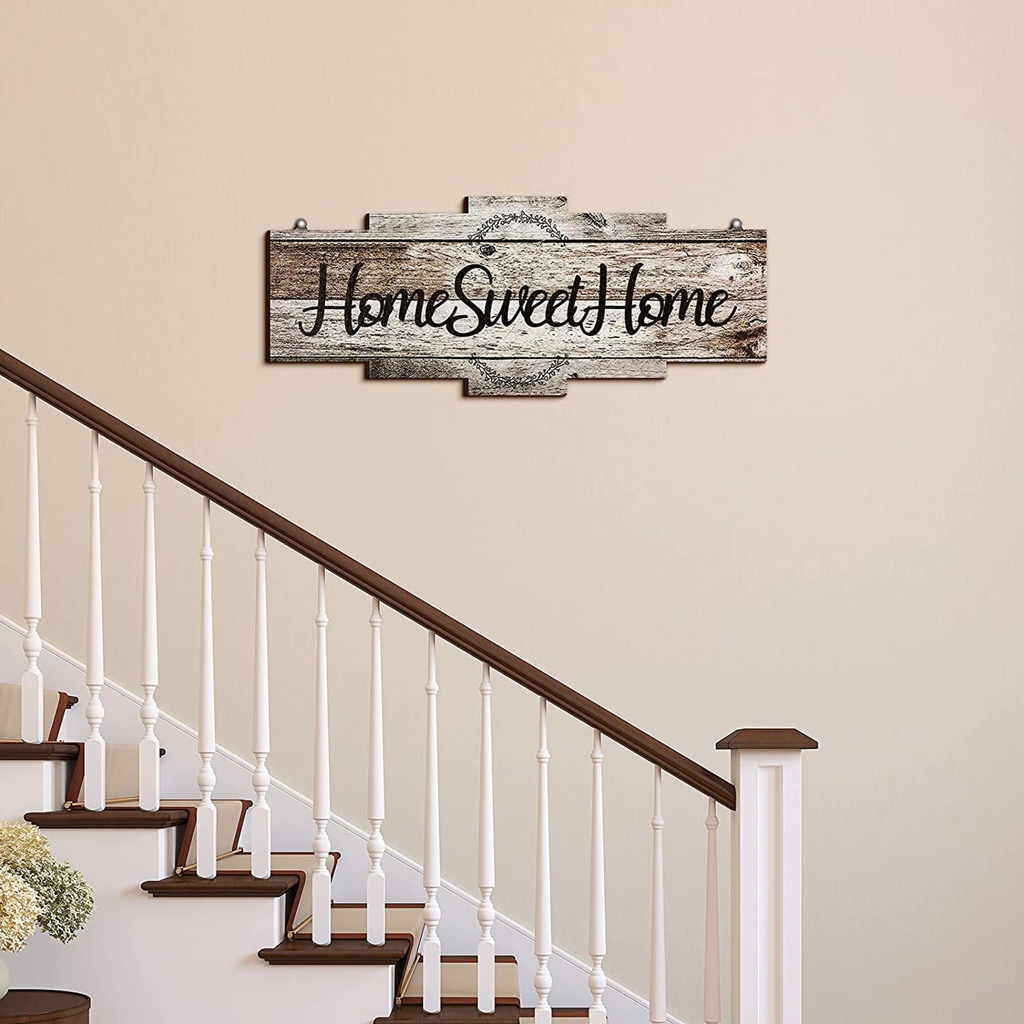 Home Sweet Home Sign, Rustic Wood Home Wall Decor, Large Farmhouse Home Sign Plaque Wall Hanging Wooden Sign for Bedroom, Living Room, Wall, Wedding Decor (Gray)