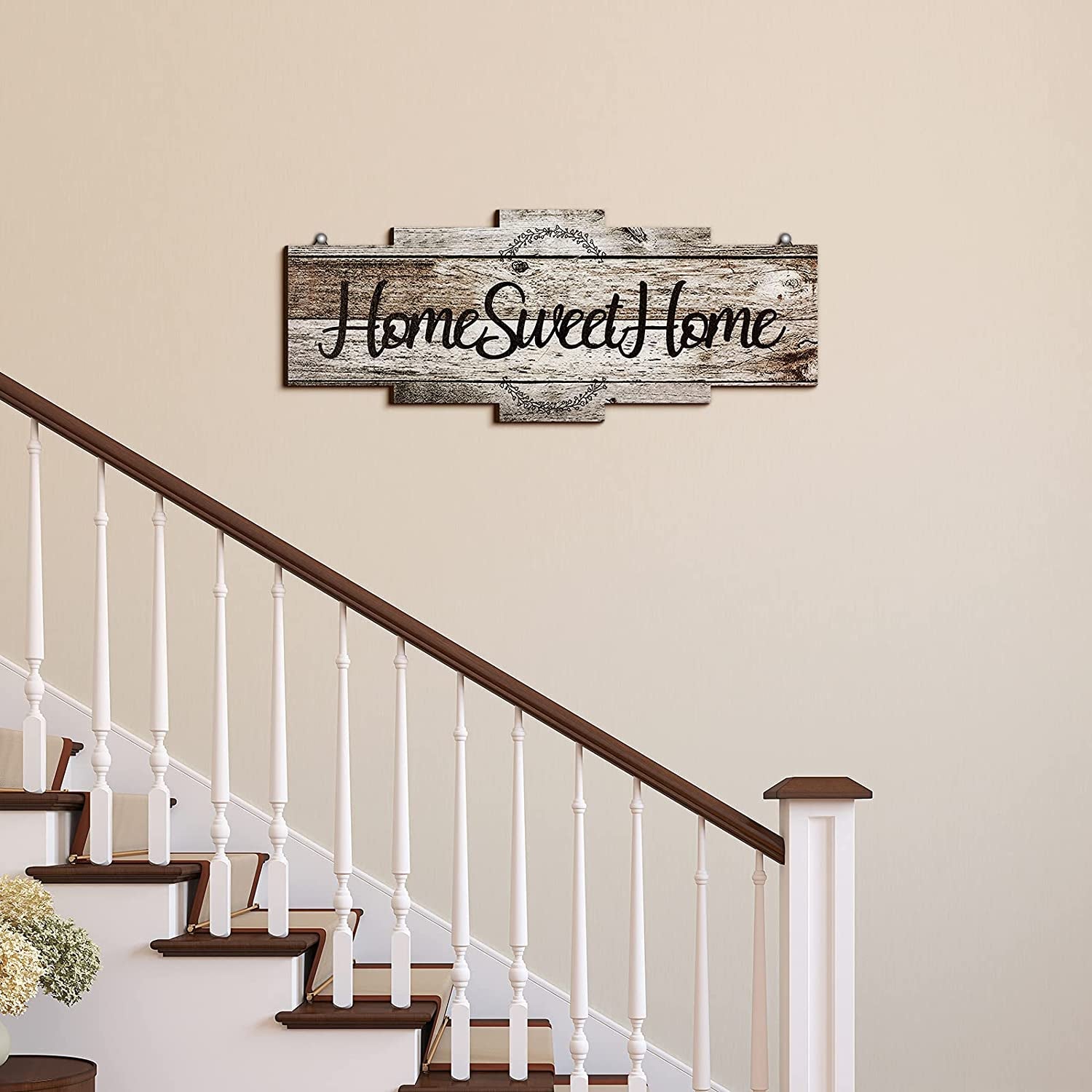 Home Sweet Home Sign, Rustic Wood Home Wall Decor, Large Farmhouse Home Sign Plaque Wall Hanging Wooden Sign for Bedroom, Living Room, Wall, Wedding Decor (Gray)