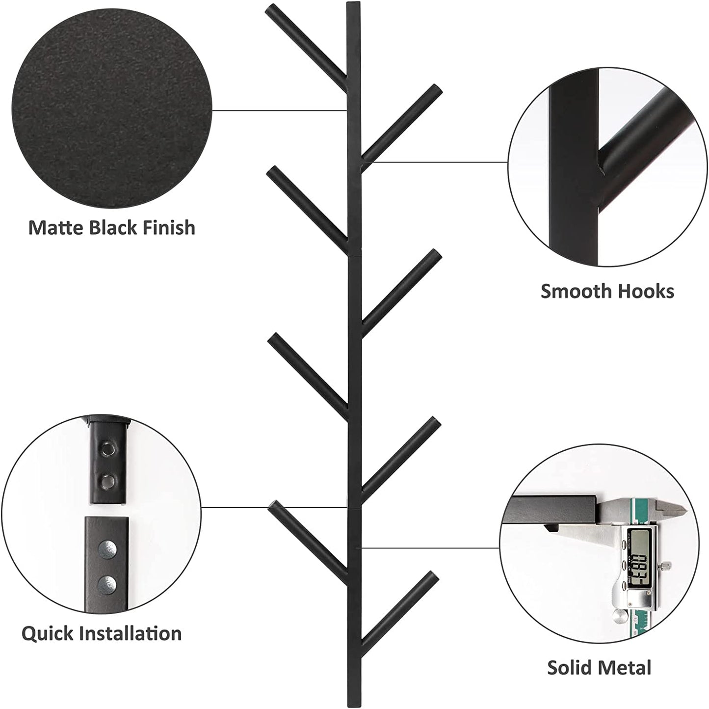 Coat Rack & Hat Rack - Wall Mounted (Black)