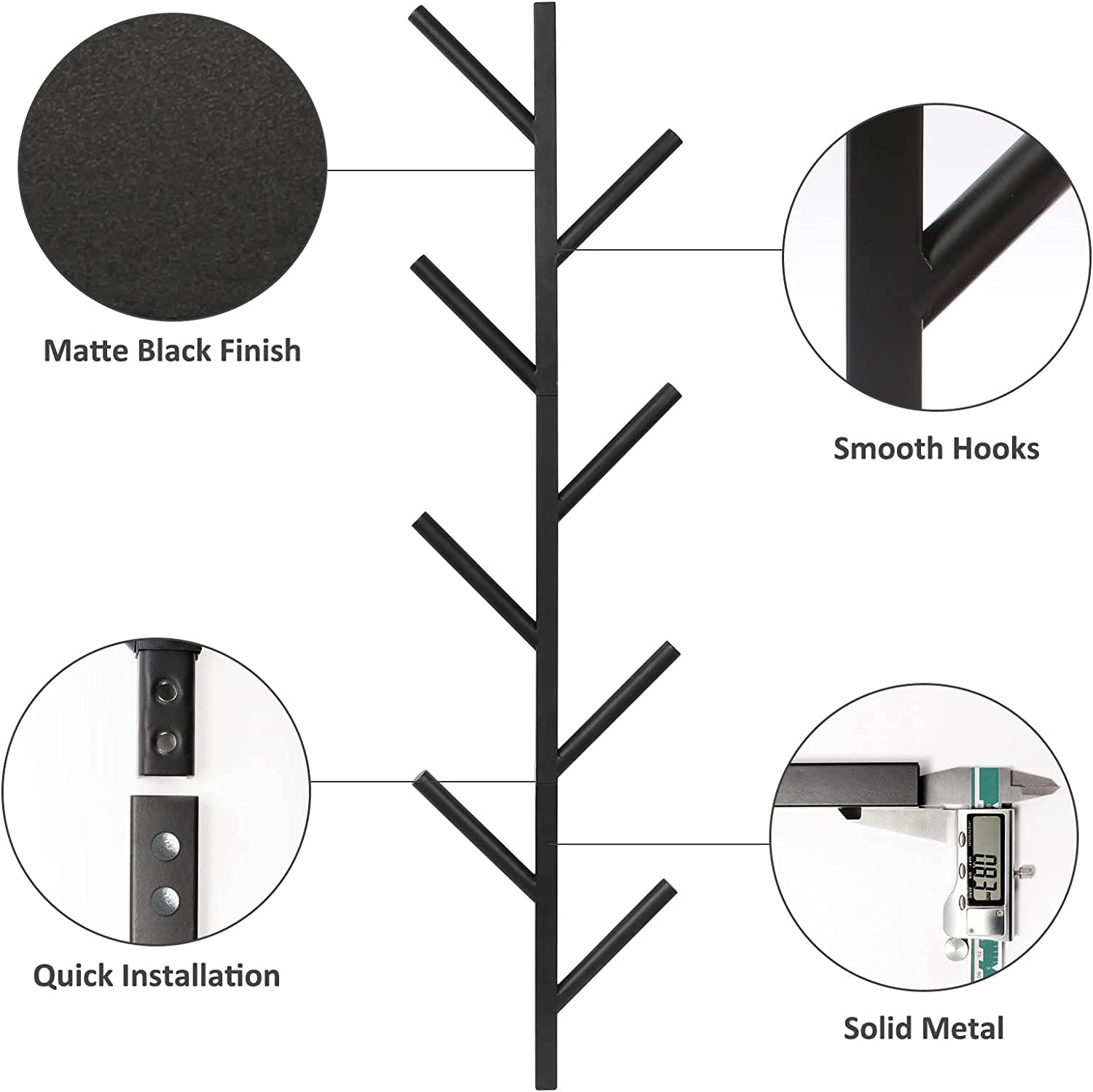 Coat Rack & Hat Rack - Wall Mounted (Black)
