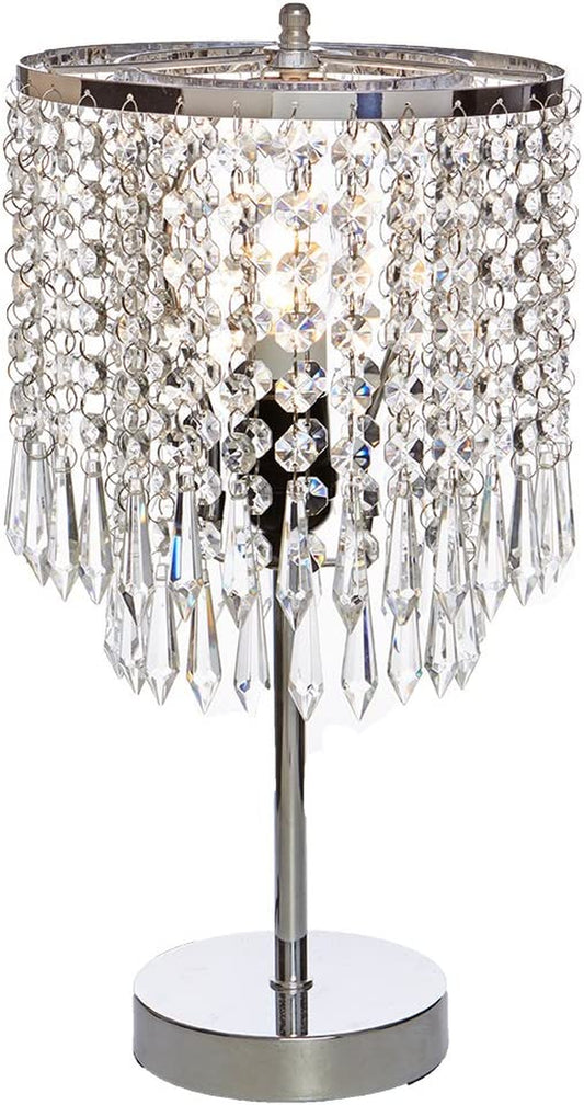 Chrome Crystal Table Lamp,Modern Crystal Touch Desk Lamp for Bedroom,Silver Desk Lamp with Crystal Shade for Bedrooms,Living Room,Bedside