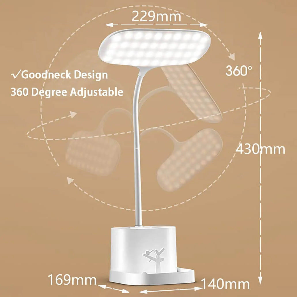 Office Lamp, 8W 3 Modes Battery Operated Lamp, White Desk Lamp for Desk, Study Lamps for Desk, Desk Lamps for Bedrooms, Dimmable Office Light, Bright Desk Lamp, USB Desk Lamp, Modern Desk Lamp