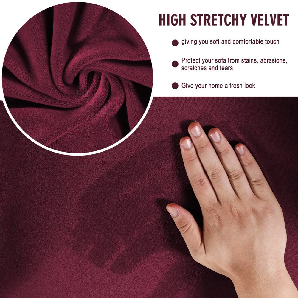 Velvet Plush 4 Piece Stretch Sofa Covers Couch Covers for 3 Cushion Couch 3 Seater Covers (Base Cover plus 3 Individual Cushion Covers) Feature Thick Soft Stay in Place
