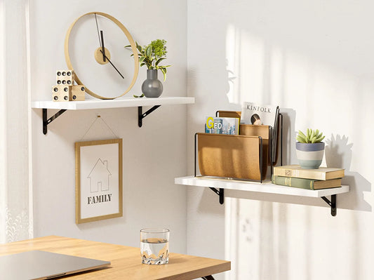 23.6 X 7.9'' Floating Shelves, Set of 2, Wall Mounted Shelves for Storage, Hanging Book Shelves with Brackets for Bedroom/Living Room/Kitchen/Office/Bathroom - White