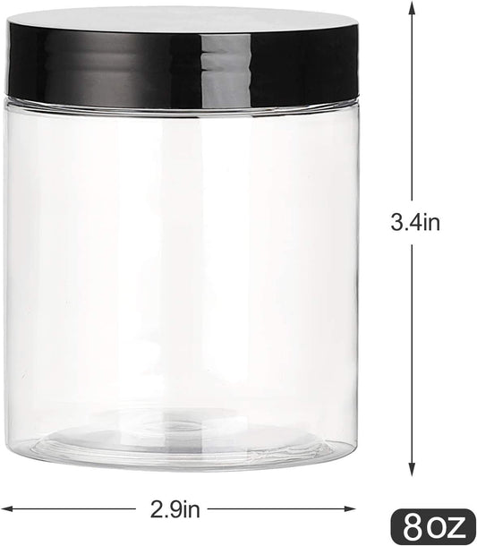 8 OZ Plastic Jars with Lids, () 24 Pack Clear Plastic Slime Containers for Kitchen and Household Food Storage of Dry Goods, Creams and More, BPA Free