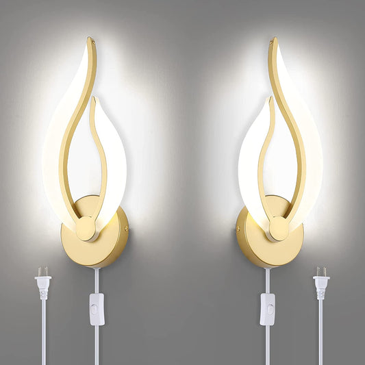 LED Wall Lights for Bedroom Gold Modern Wall Lamps Set of 2 Plug in Wall Light Fixtures 5500K 10Watt Each