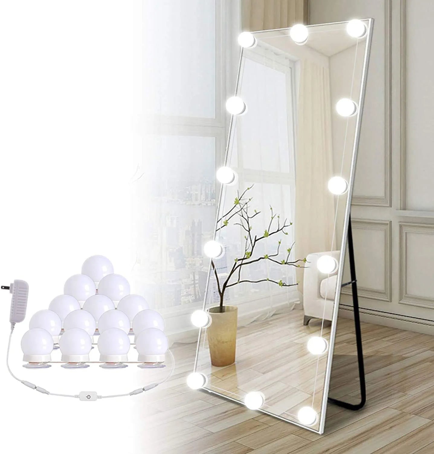 Hollywood Led Vanity Lights Strip Kit, with 14 Dimmable Light Bulbs for Full Body Length Mirror and Bathroom Wall Mirror, Plug in Mirror Lights with Power Supply, White (No Mirror Included)