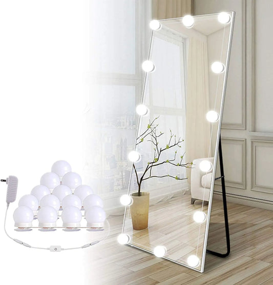 Hollywood Led Vanity Lights Strip Kit, with 14 Dimmable Light Bulbs for Full Body Length Mirror and Bathroom Wall Mirror, Plug in Mirror Lights with Power Supply, White (No Mirror Included)