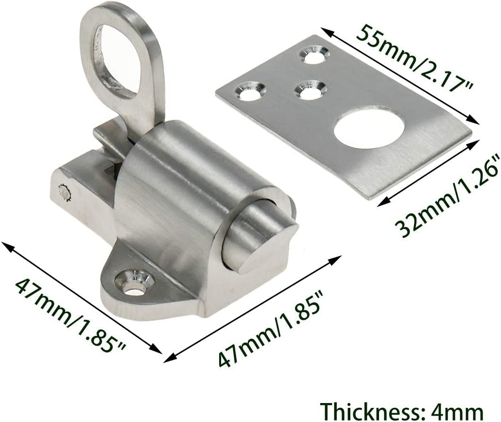 1Pc Stainless Steel Automatic Spring Loaded Latch Security Gate Door Lock with Screws for Doors, Cabinets, Drawers & Windows(Lower Latch with round Handle)