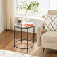 round Side Table, Glass End Table with Metal Frame, Small Coffee Accent Table, Bedside Table, Modern Style, for Living Room, Balcony, Bedroom, Black ULGT020B01