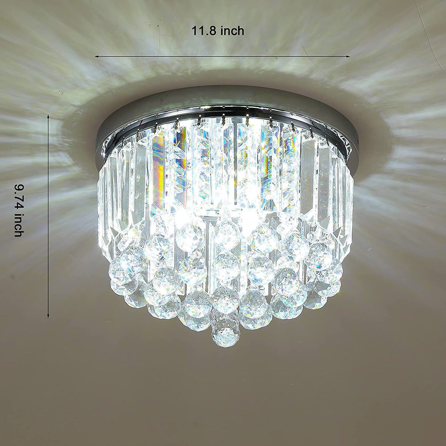 LOCLGPM 4 Light Luxury Glam Chrome Closet Mini Chandelier, Flush Mount Crystal Ceiling Light 11.8 Inch K5 Crystal Raindrop Silver Crystal Chandelier for Dining Room Bedroom Hallway Kitchen