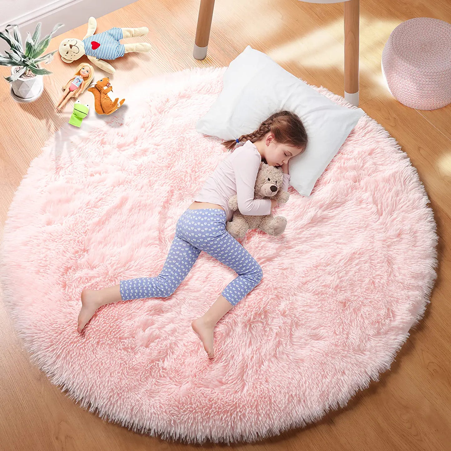 Super Soft Circle Rugs for Girls Princess Castle Toddlers Play Tent 41” Diameter Circular Area Rugs for Kids Bedroom Baby Room Decor round Shag Playhouse Carpets and Nursery Rugs (Pink)