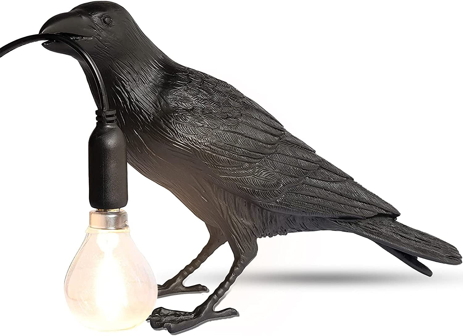 Raven Table Lamp - Crow Desk Lamp - Lifelike Resin Raven Light, Birds Table Light for Bedside Bedroom Living Room Decor (Black)-