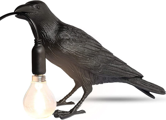 Raven Table Lamp - Crow Desk Lamp - Lifelike Resin Raven Light, Birds Table Light for Bedside Bedroom Living Room Decor (Black)-