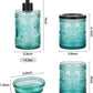 4Pcs Heavy Weight Decent Blue Glass Bathroom Accessories Set with Decorative Pressed Pattern - Includes Hand Soap Dispenser & Tumbler & Soap Dish & Toothbrush Holder (Teal Blue)