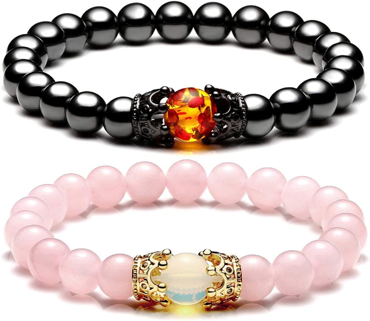 King&Queen Crown Distance Couple Bracelets for Men Women 8Mm Natural Stone Healing Energy Beads Stretch Bracelet