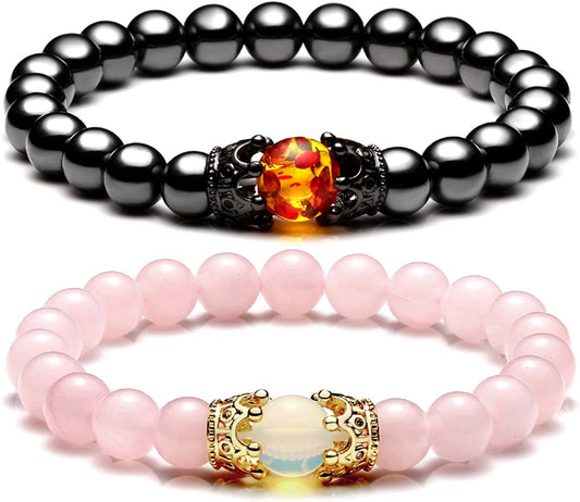 King&Queen Crown Distance Couple Bracelets for Men Women 8Mm Natural Stone Healing Energy Beads Stretch Bracelet