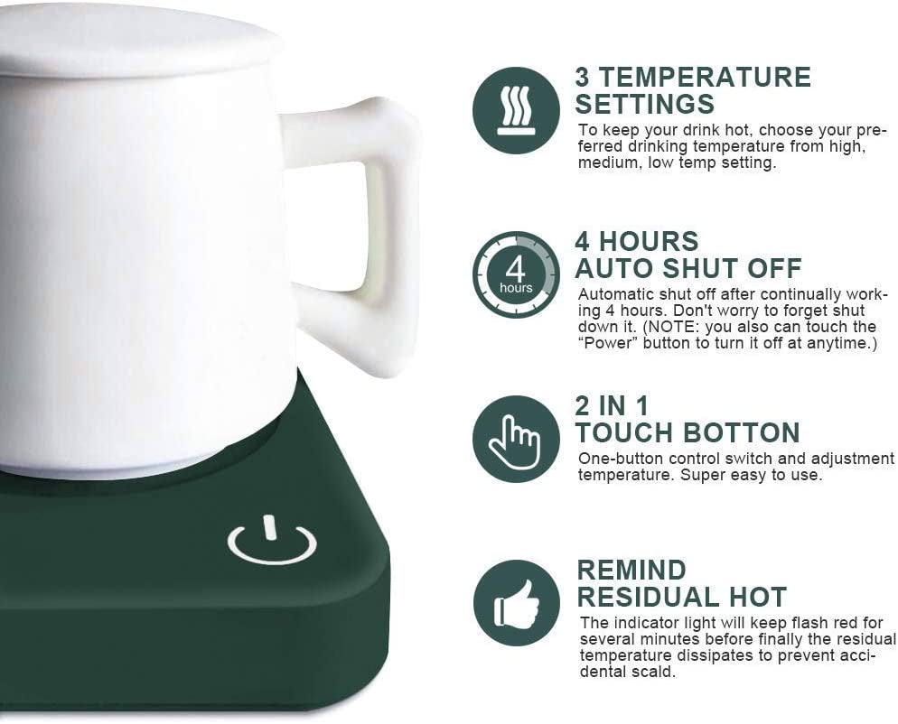 Mug Warmer for Desk, Coffee Mug Warmer with Auto Shut Off,  Coffee Warmer for Coffee Milk Tea, Candle Wax Cup Warmer Heating Plate (Green-No Mug)