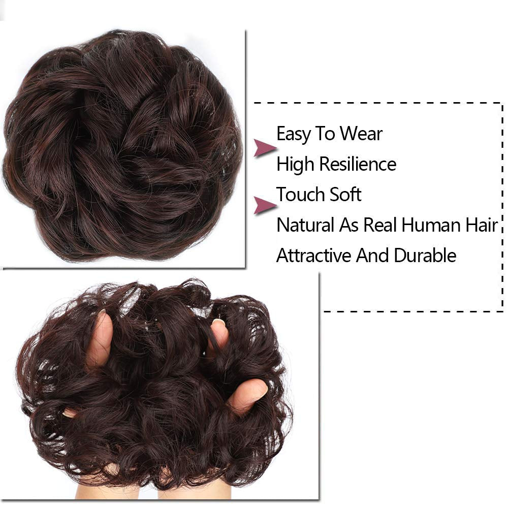 1PCS Messy Hair Bun Hair Scrunchies Extension Messy Synthetic Chignon for Women Updo Hairpiece (33#(Dark Auburn))