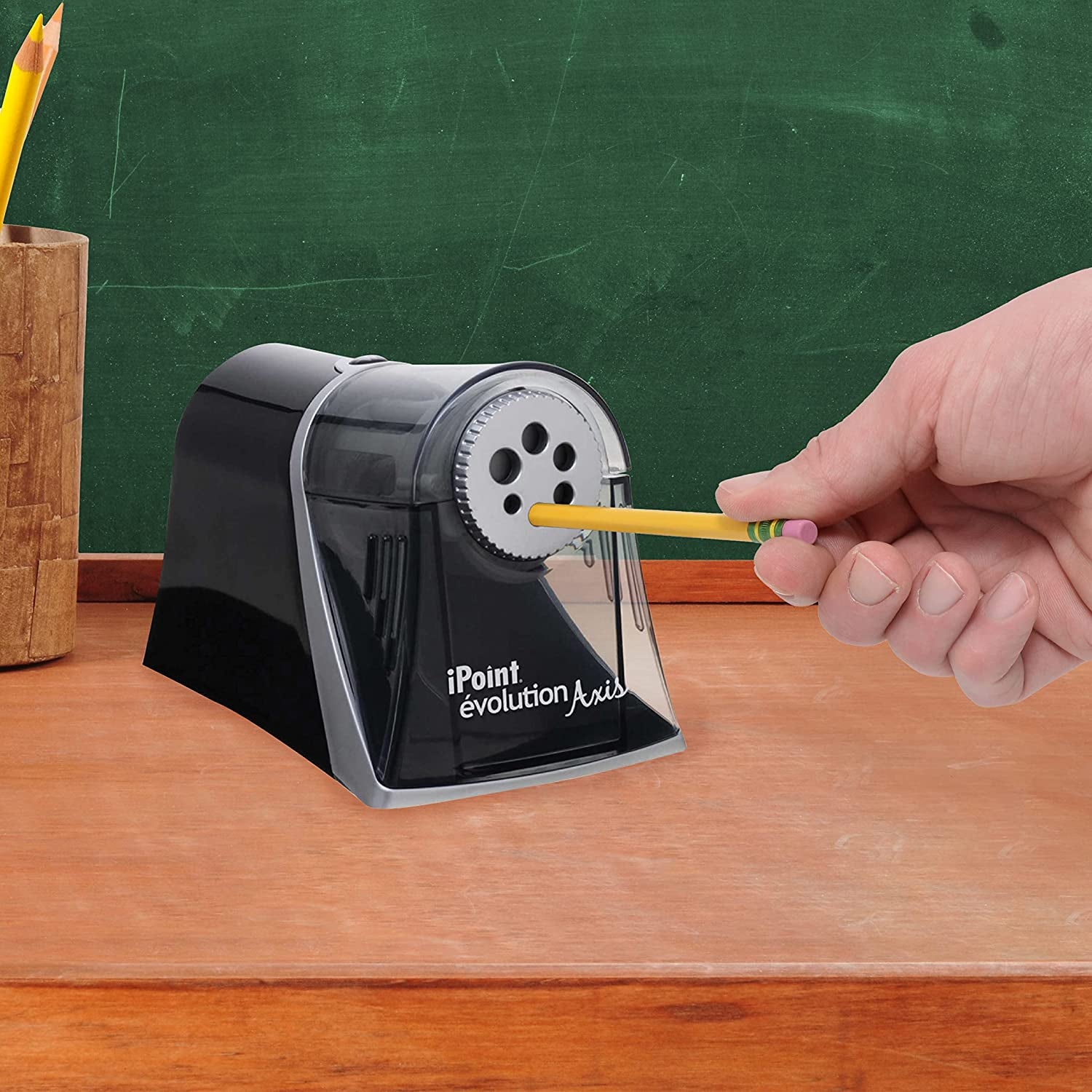 Westcott Electric Ipoint Evolution Axis Heavy Duty Classroom Pencil Sharpener, Black and Silver
