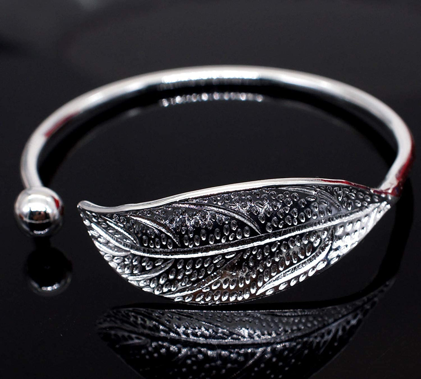 925 Sterling Silver Leaf Charm Bracelets & Bangles for Women Wedding Women Bracelet Vintage Style Adjustable Leaf Feather Bangle