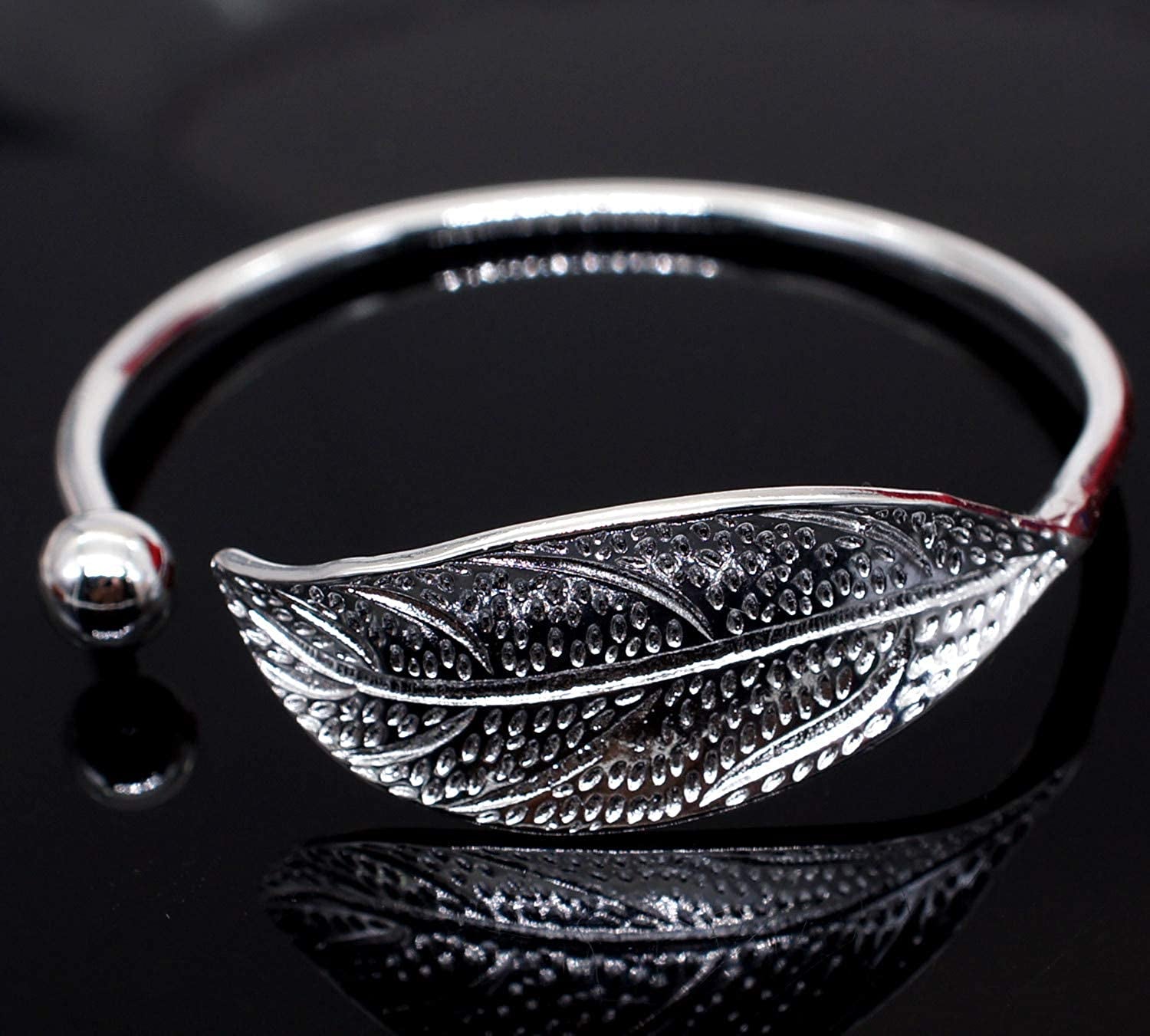 925 Sterling Silver Leaf Charm Bracelets & Bangles for Women Wedding Women Bracelet Vintage Style Adjustable Leaf Feather Bangle