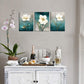 Flower Canvas Wall Art Cream White Floral Wall Decor Turquoise Tealish Grey Background Canvas Picture Modern Rustic Artwork Bathroom Bedroom Living Room Home Office Decoration 12" X 16" X 3 Pieces