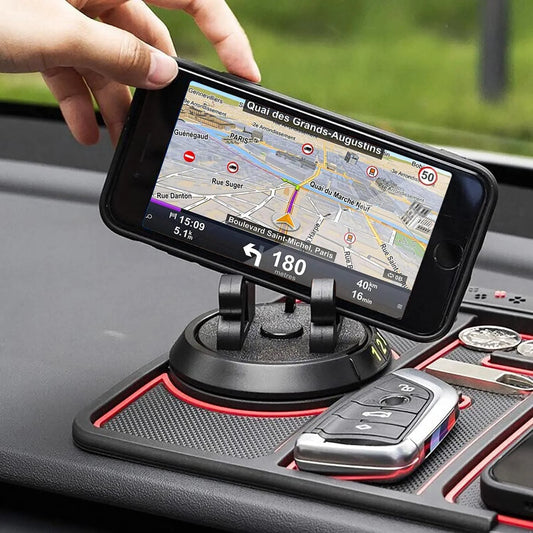 Non-Slip Phone Pad for 4-In-1 Car, Multifunctional Dashboard Anti-Slip Rubber Pad Mat，Universal 360°Rotation Car Phone Holder，With Replaceable Temporary Parking Card Number Plate and Aromatherapy