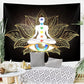 Seven Chakra Yoga Tapestry Wall Hanging,Mandala Eyes Meditation Zen Small Tapestry for Meditation Studio Room, Black Golden Lotus Spiritual Tapestries for Living Room Bedroom Dorm Home 80X60Inch