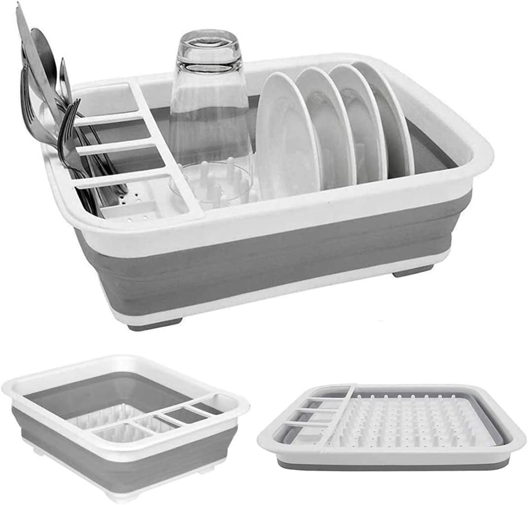 Collapsible Dish Drying Rack RV Accessories Camper Accessories for inside Kitchen Collapsible Drying Dish Storage Rack Camper Accessories for Travel Trailers (Normal)