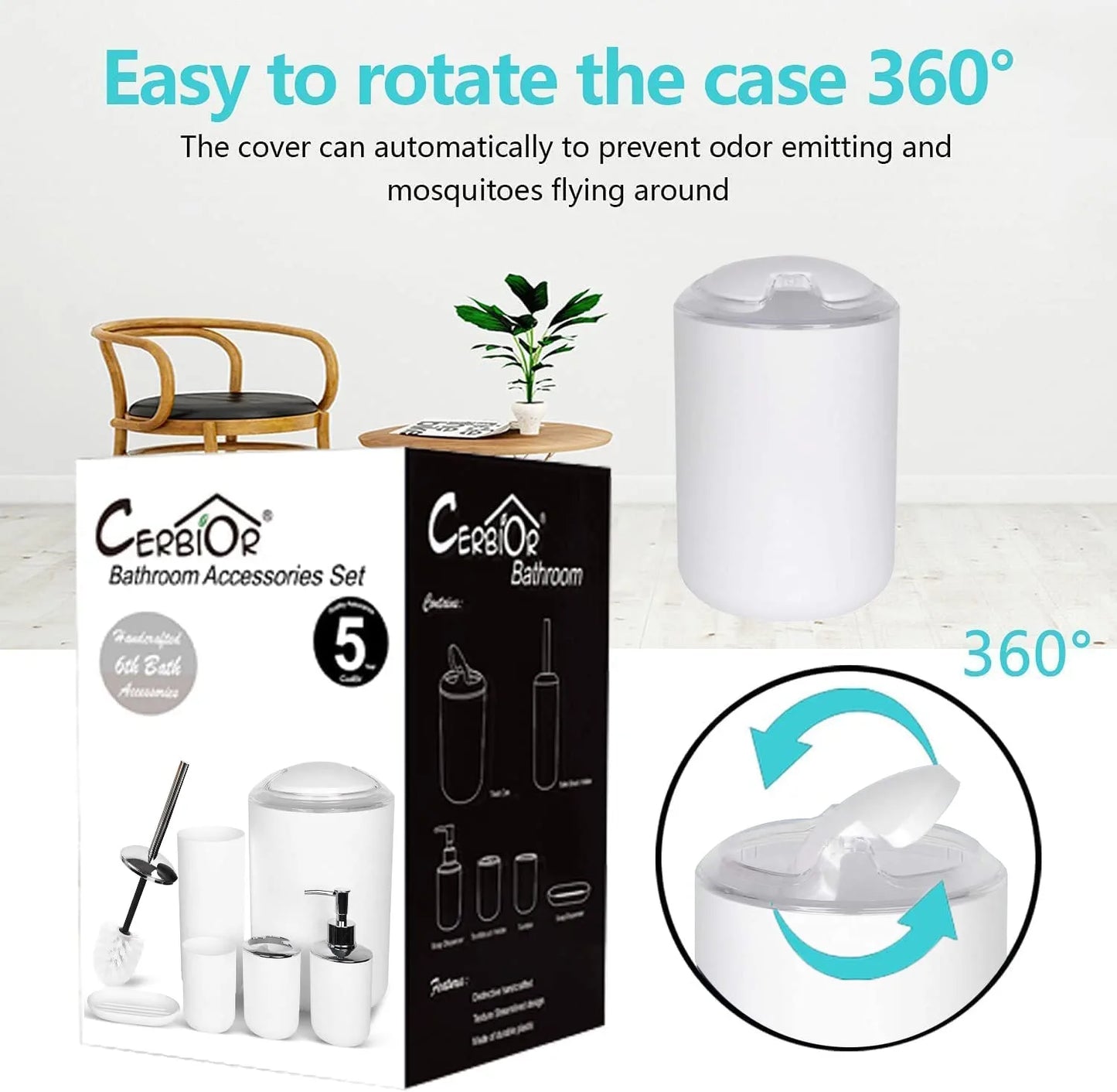 Bathroom Accessories Set Bath Ensemble Includes Soap Dispenser, Toothbrush Holder, Tumbler, Soap Dish for Decorative Countertop and Housewarming Gift ,Snow White
