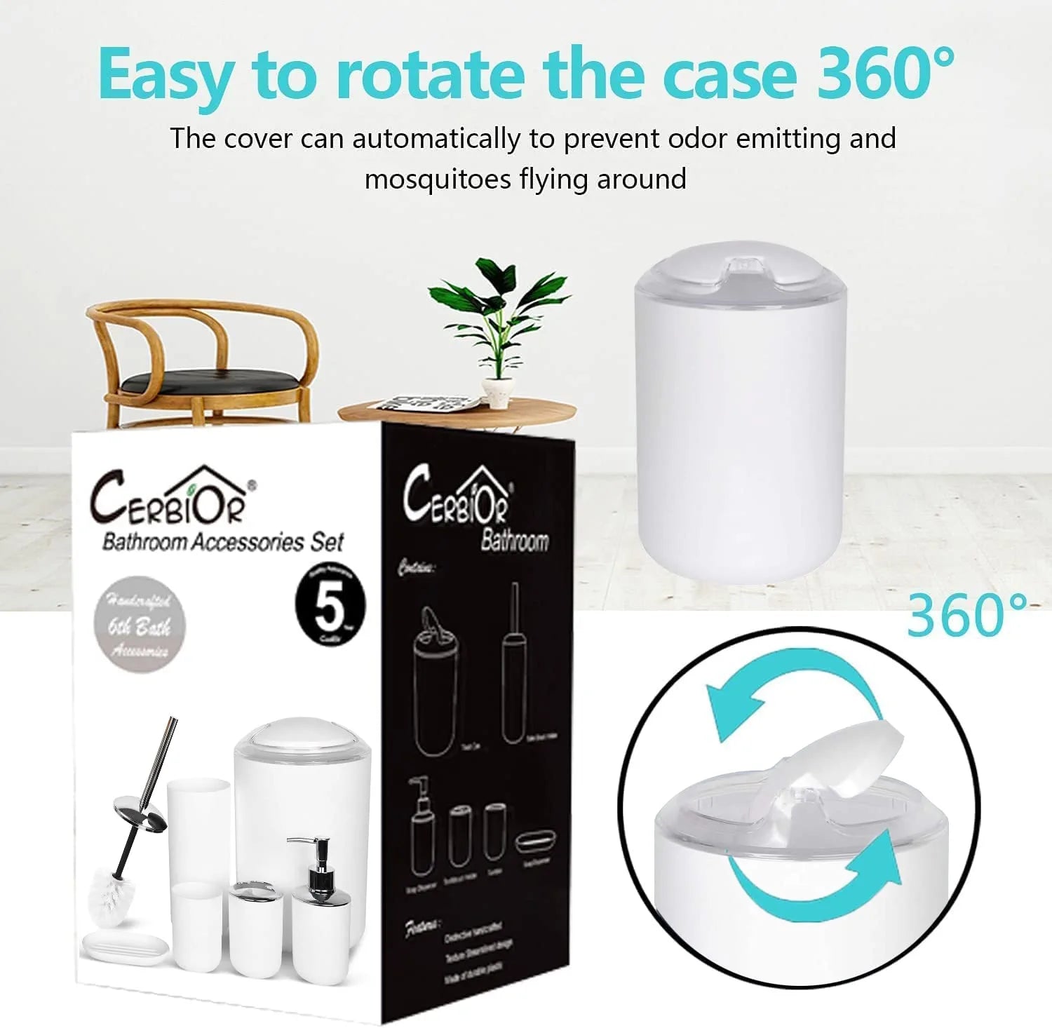 Bathroom Accessories Set Bath Ensemble Includes Soap Dispenser, Toothbrush Holder, Tumbler, Soap Dish for Decorative Countertop and Housewarming Gift ,Snow White