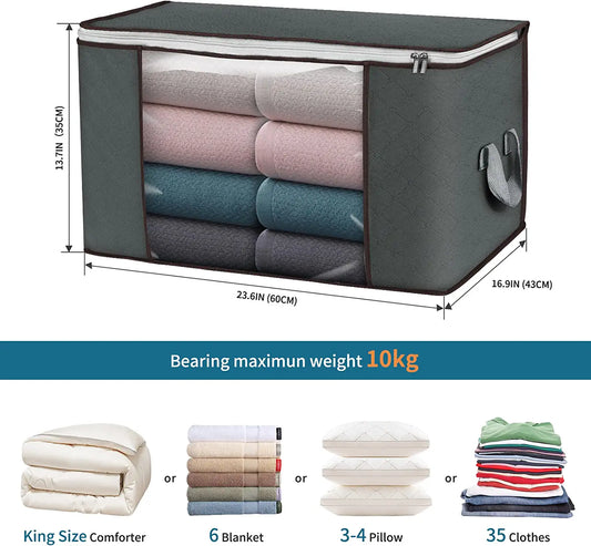 90L Large Storage Bags, 6 Pack Clothes Storage Bins Foldable Closet Organizer Storage Containers with Durable Handles Thick Fabric for Clothing, Blanket, Comforters, Bed Sheets, Pillows and Toys (Gray)