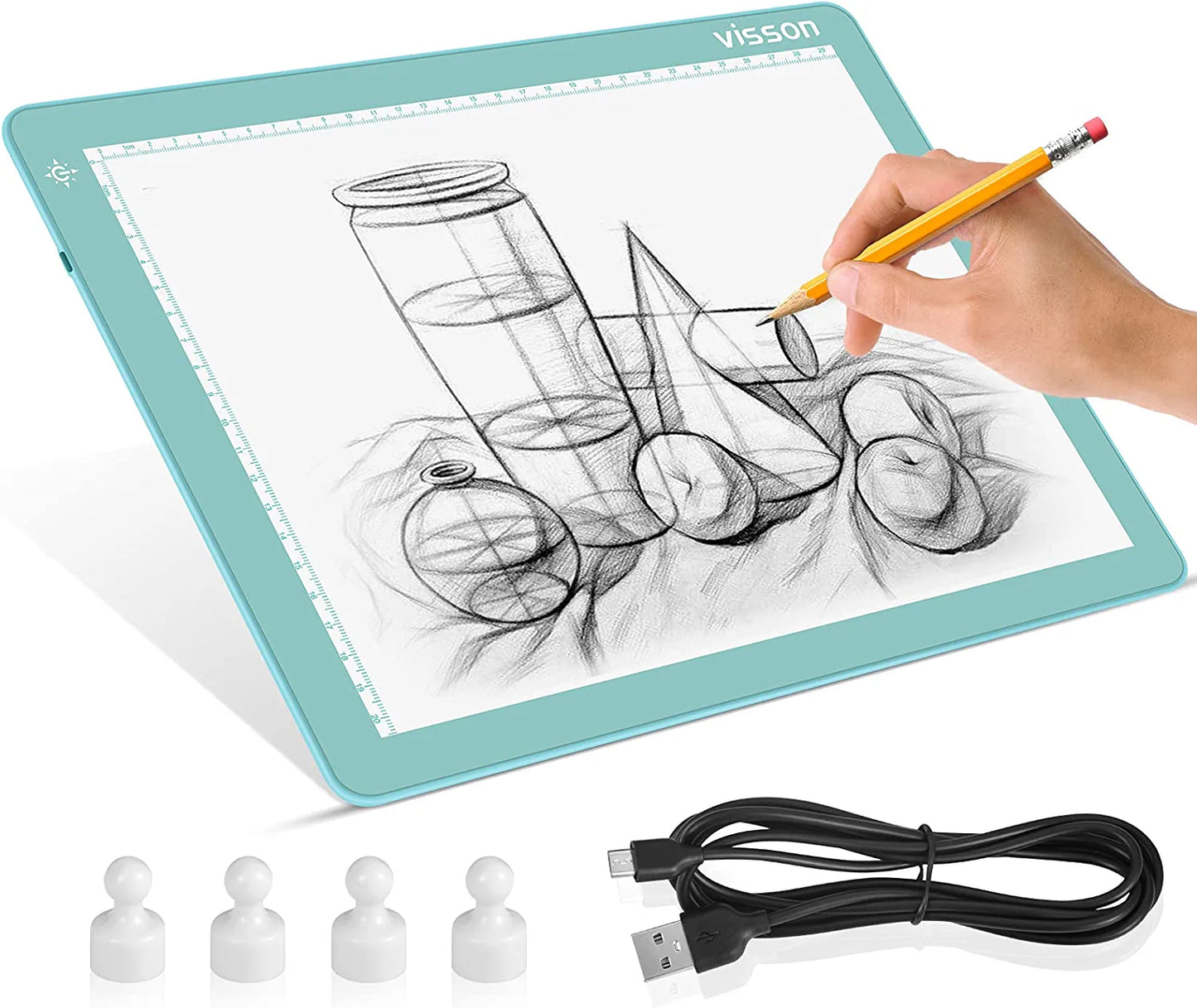 Portable A4 Tracing LED Copy Board Light Pad,Light Board with Protect Frame,Ultra-Thin 3 Color Temperatures Stepless Dimming Light Box for Weedind Vinyl,Sketching,Animation,Diamond Painting,Blue